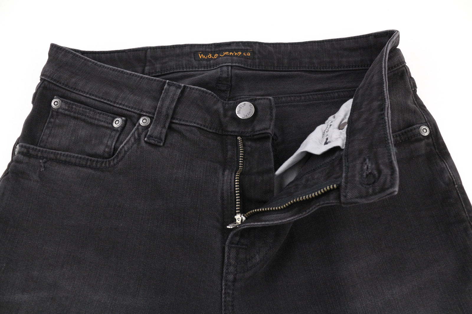 NUDIE Skinny Lin Used Black Men Jeans W29/L32 Faded Cotton Stretch Zip Casual