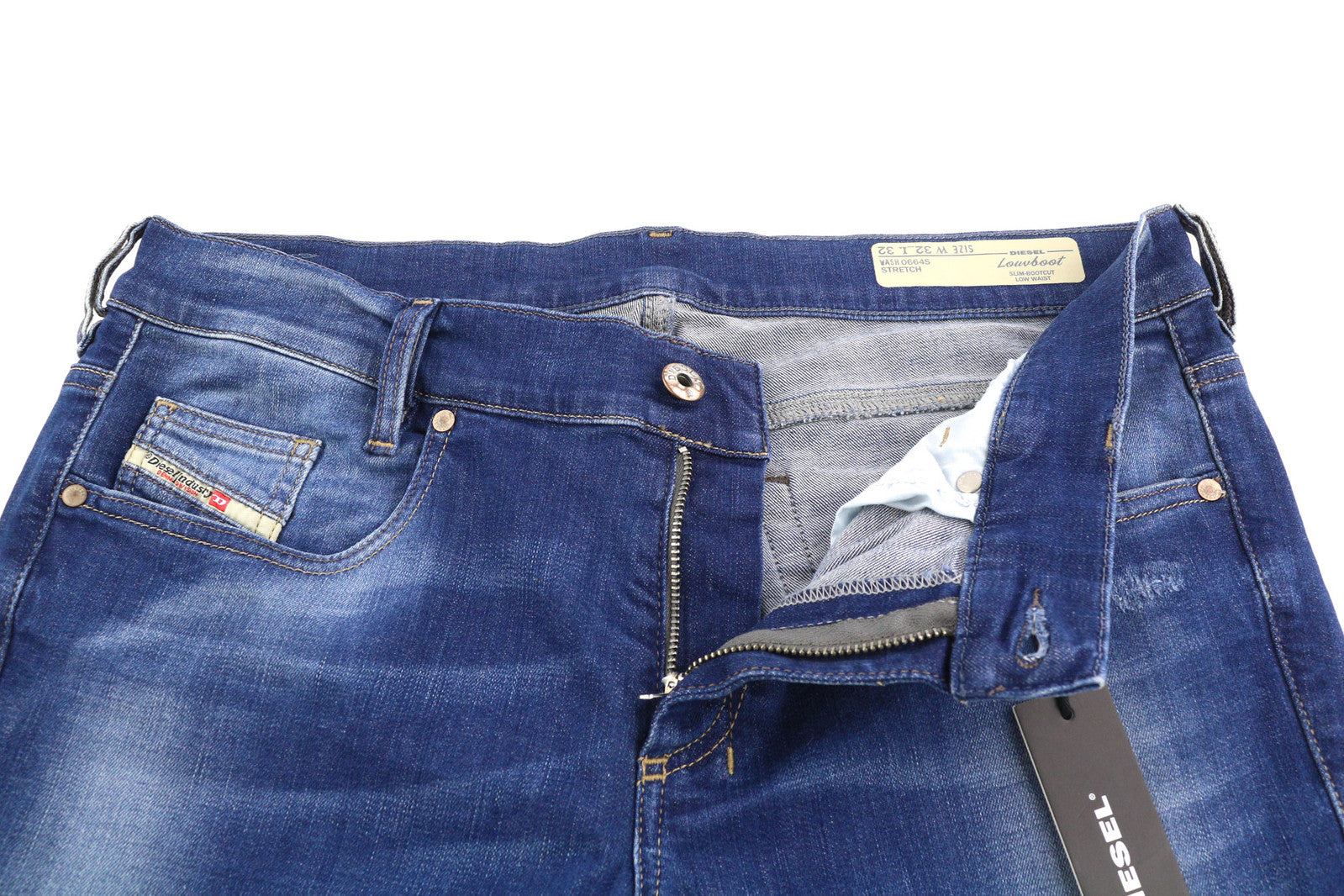 DIESEL žemakulniai 0664S moteriški džinsai W32/L32 Slim cut, žemo juosmens, tamprūs, mėlyni 