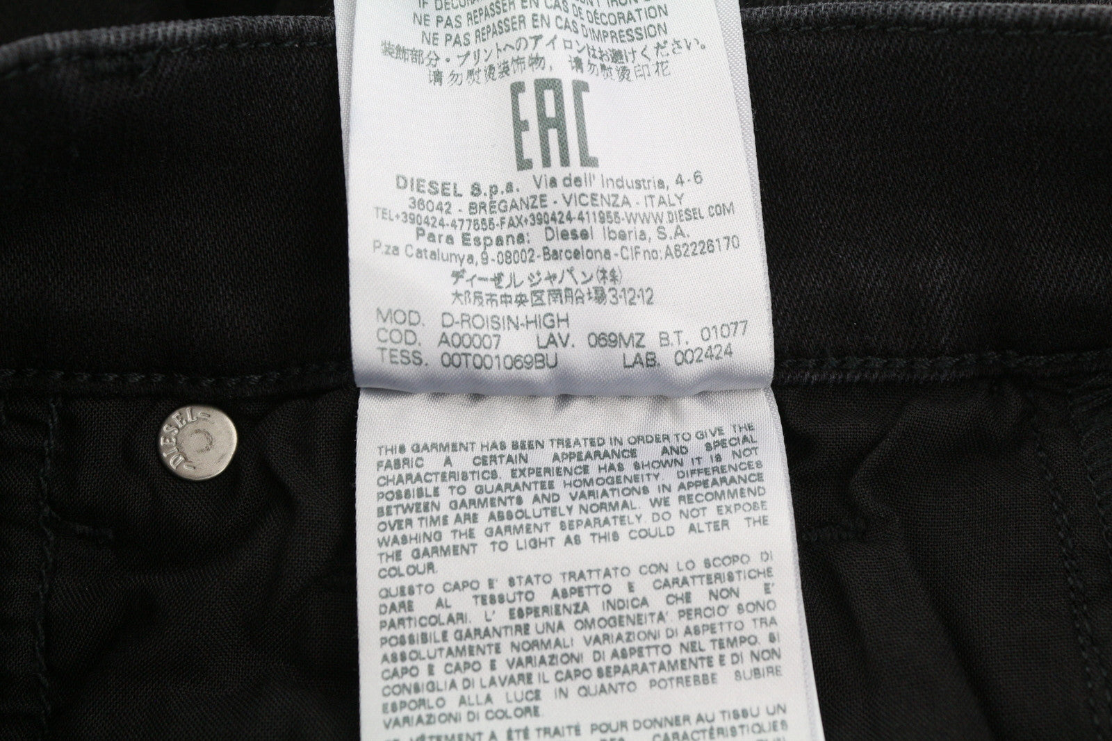 DIESEL D-Roisin 069MZ Women Jeans W26/L32 Super Skinny High Waist Stretch Black