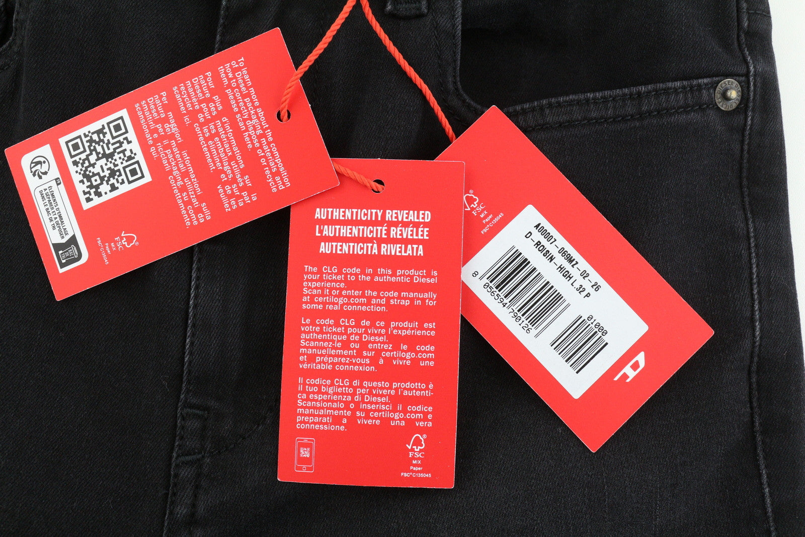 DIESEL D-Roisin 069MZ Women Jeans W26/L32 Super Skinny High Waist Stretch Black