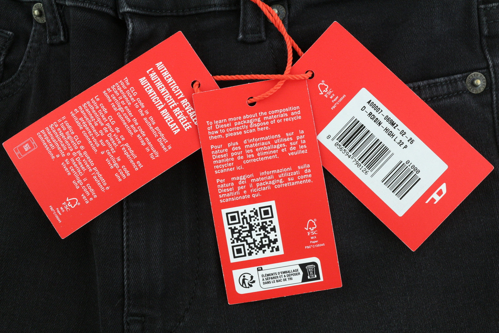 DIESEL D-Roisin 069MZ Women Jeans W26/L32 Super Skinny High Waist Stretch Black