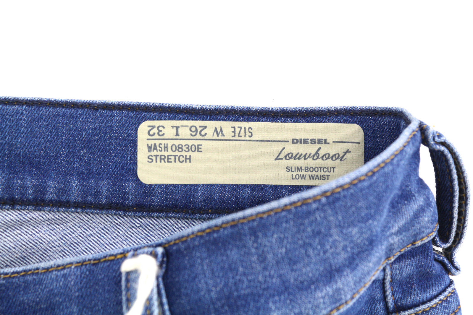 DIESEL žemakulniai 0830E moteriški džinsai W26/L32 Slim cut, žemo juosmens, tamprūs, mėlyni 