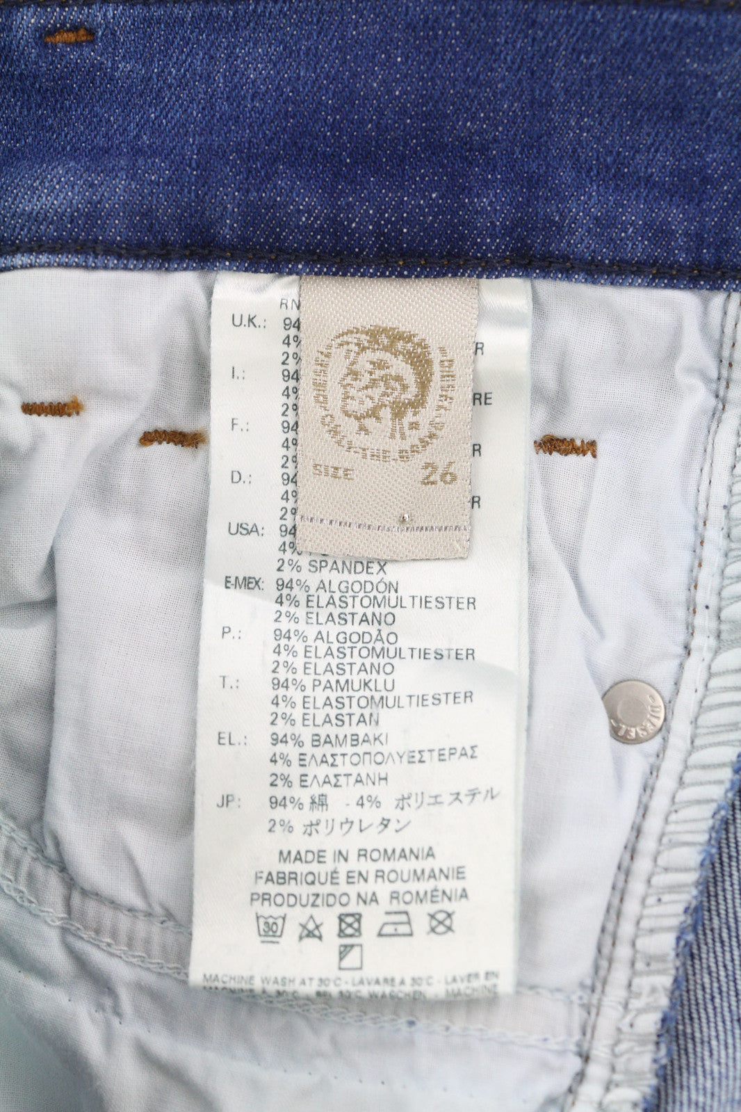 DIESEL žemakulniai 0830E moteriški džinsai W26/L32 Slim cut, žemo juosmens, tamprūs, mėlyni 