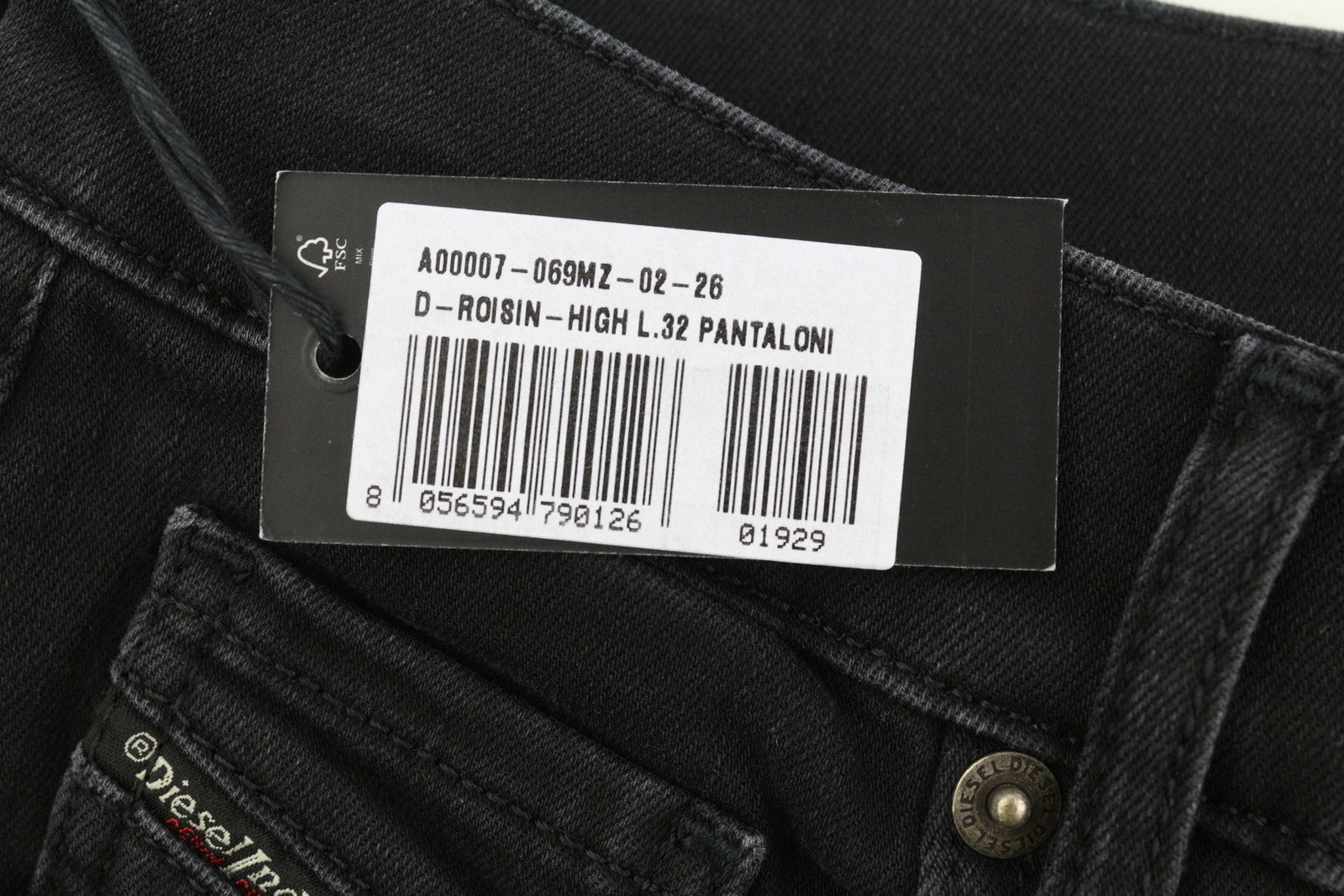 DIESEL D-Roisin 069MZ moteriški džinsai W26/L32 itin aptempti aukštu juosmeniu, tamprūs džinsai 