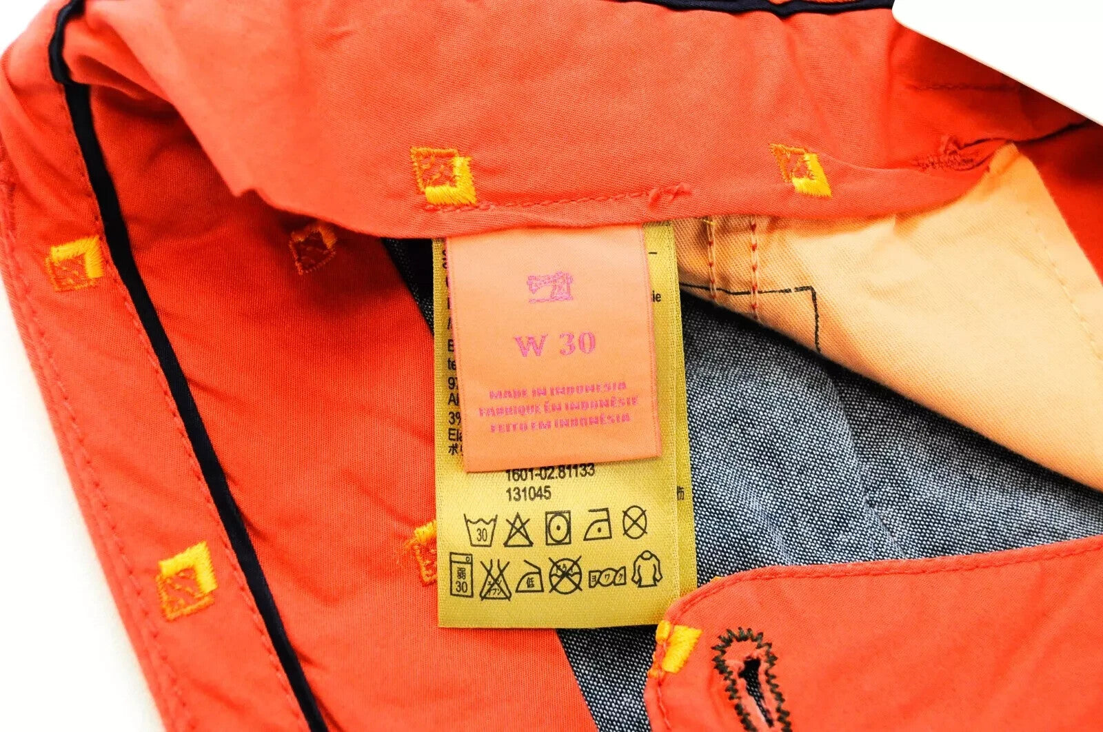 „SCOTCH &amp; SODA“ oranžiniai medvilniniai raštuoti šortai su raštu, W30, tamprūs „Ams Couture“ vyriški drabužiai 