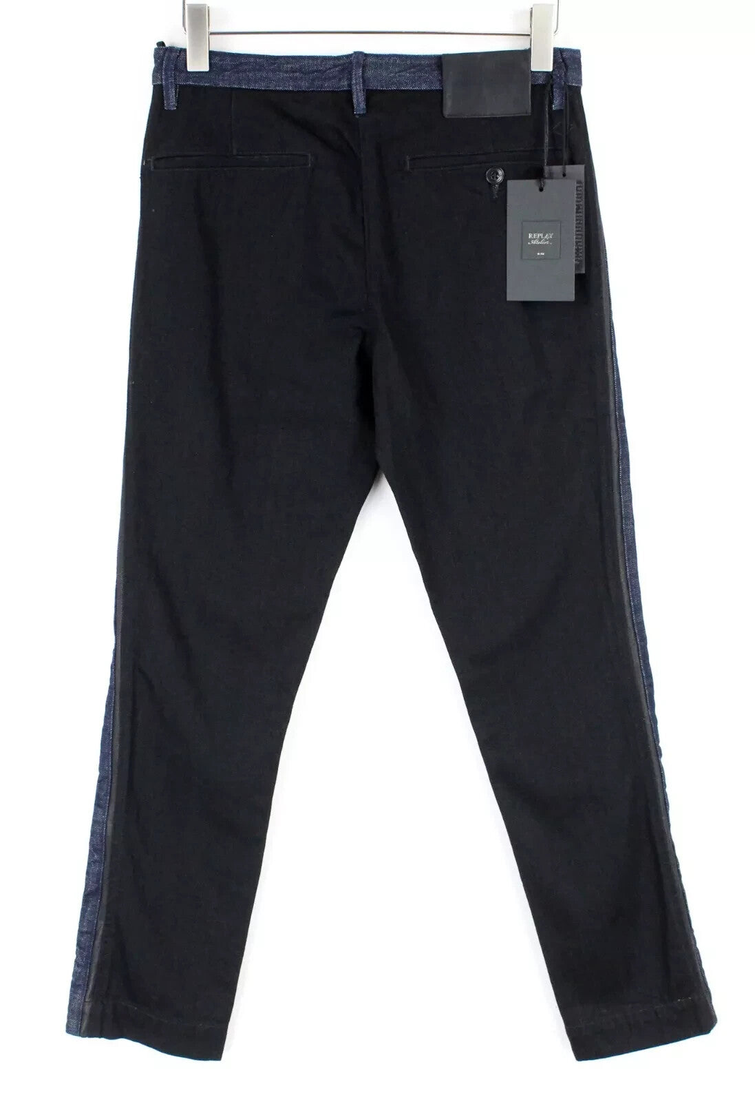 REPLAY Atelier vyriški džinsai W30/L30 Slim juodi mėlyni medvilniniai su kišenėmis 