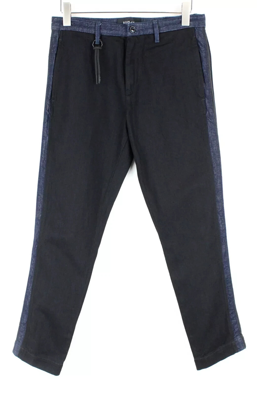 REPLAY Atelier Mens Jeans W31/L30 Slim Black Blue Cotton Slit Pocket