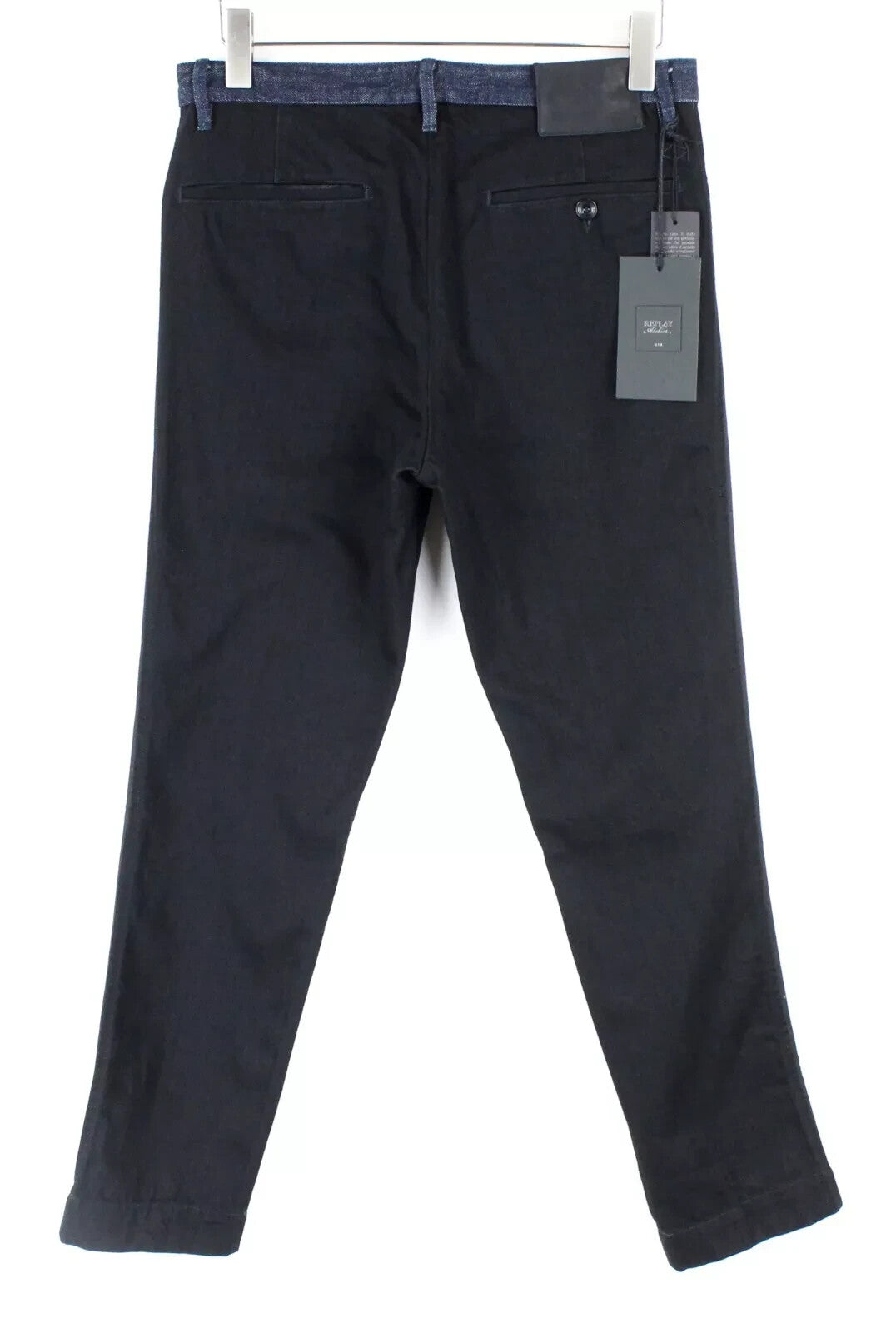 REPLAY Atelier Mens Jeans W31/L30 Slim Black Blue Cotton Slit Pocket
