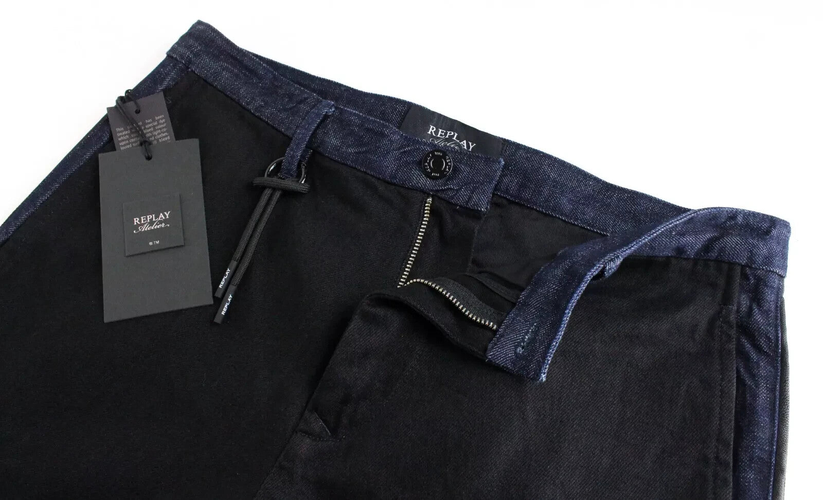 REPLAY Atelier Mens Jeans W31/L30 Slim Black Blue Cotton Slit Pocket