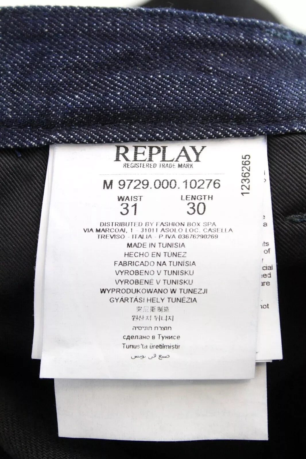 REPLAY Atelier Mens Jeans W31/L30 Slim Black Blue Cotton Slit Pocket