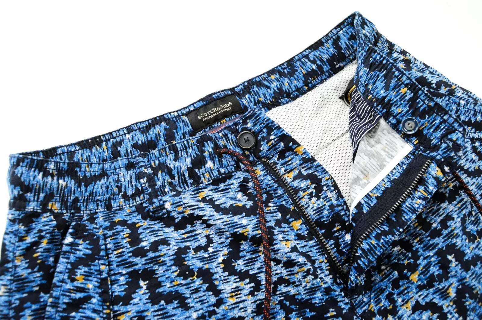 „SCOTCH &amp; SODA“ raštuoti vyriški šortai W31, mėlyni, tamprūs medvilniniai šortai su raišteliu, „Ams“ stiliaus 