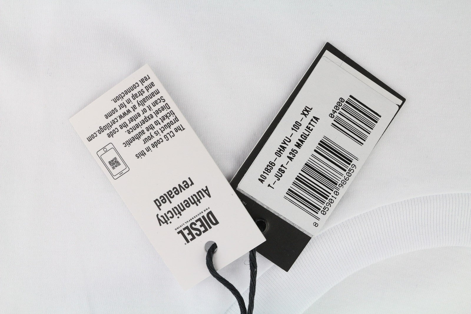 DIESEL T-Just-A35 Mens T-Shirt 2XL Short Sleeve Crew Collar  Tricot White