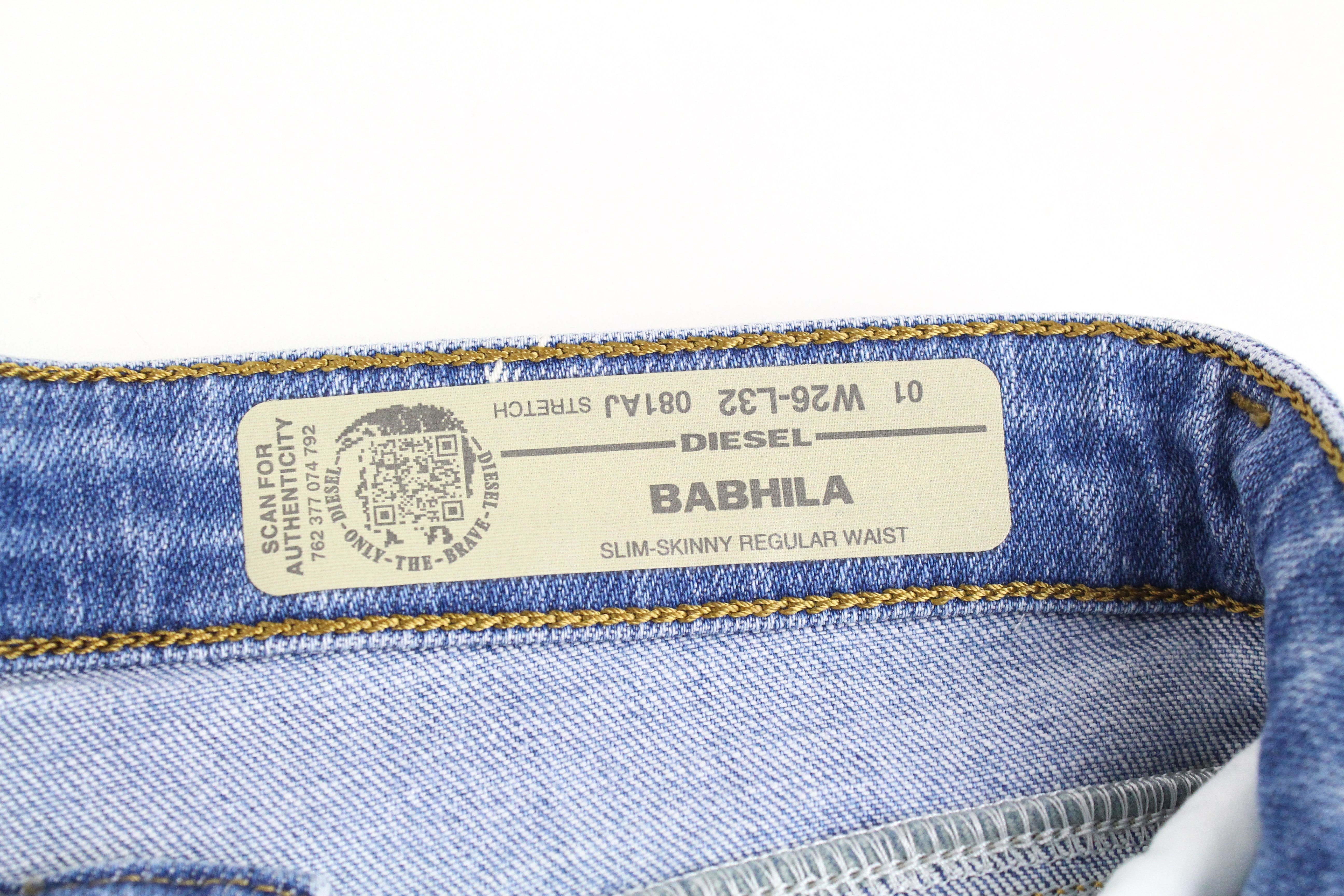 DIESEL Babhila 081AJ moteriški džinsai W26/L32 Slim Skinny mėlyni skalbto tampraus audinio 