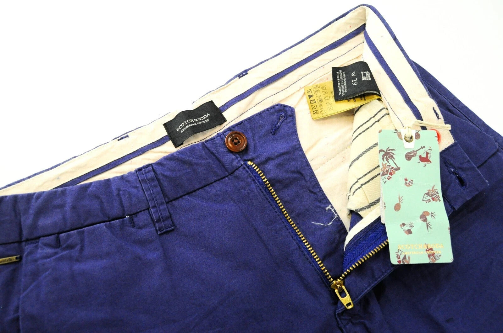 SCOTCH &amp; SODA vasariniai šortai W29 vyrams mėlyni su kišenėmis, grynos medvilnės, Ams Couture 