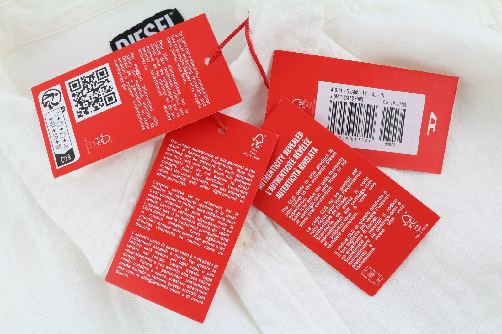 DIESEL S-Umbe-Sslab vyriški marškinėliai, XL dydžio, balti lininiai, trumpomis rankovėmis, platėjančios iškirptės, RRP 150 € 