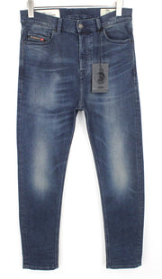 DIESEL D-Vider 084AU vyriški džinsai W28/L30 morkų kirpimo tamprūs, mėlyni, skalbti 