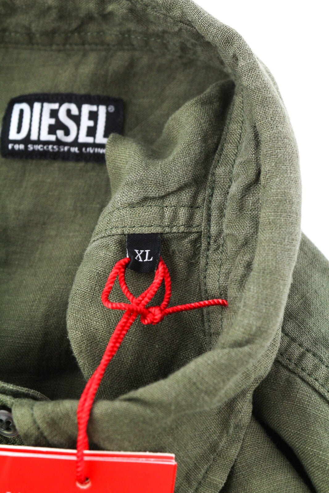 DIESEL S-East-Long-Lin vyriški XL dydžio alyvuogių žali lininiai marškinėliai su sagomis, RRP175