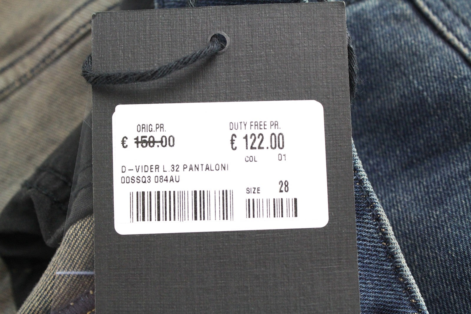 DIESEL D-Vider 084AU vyriški džinsai W28/L32 morkų kirpimo tamprūs mėlyni sagomis 