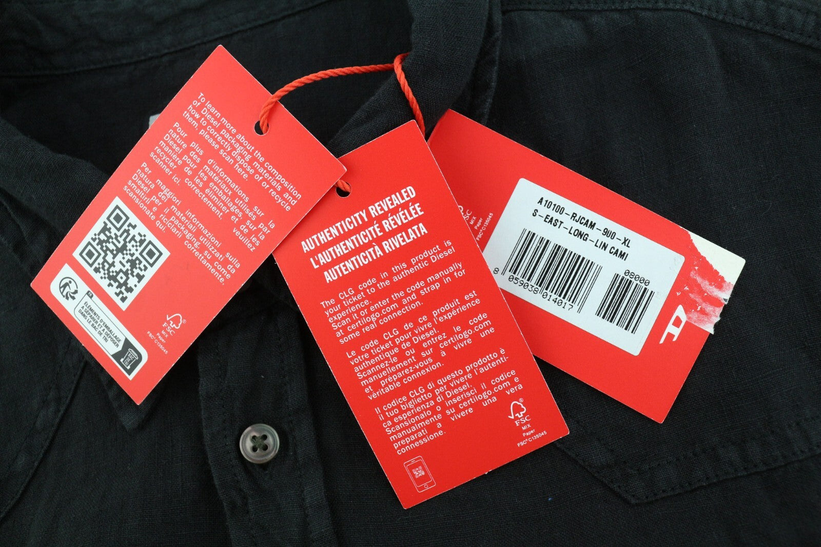 DIESEL S-East-Long-Lin vyriški marškinėliai, XL dydžio, vakarietiško stiliaus, lininiai, rekomenduojama kaina – 175 €, juodi. 