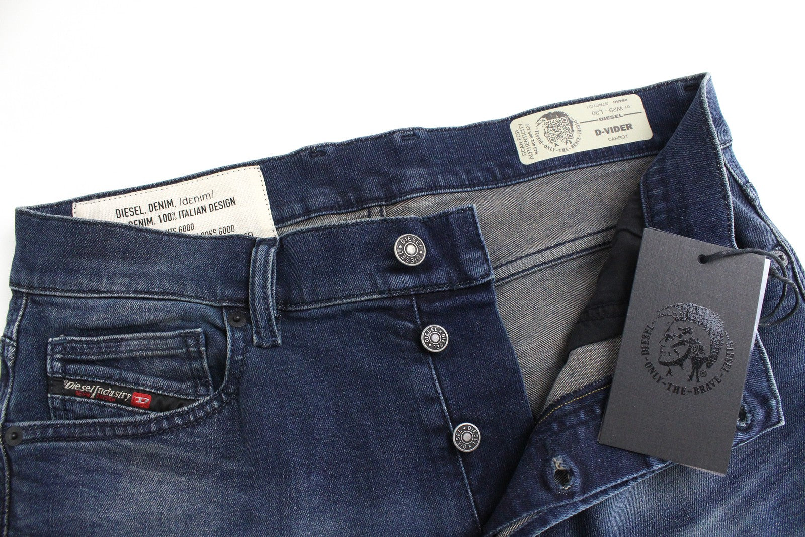 DIESEL D-Vider 084AU vyriški džinsai W29/L30 morkų kirpimo tamprūs džinso mėlyni 