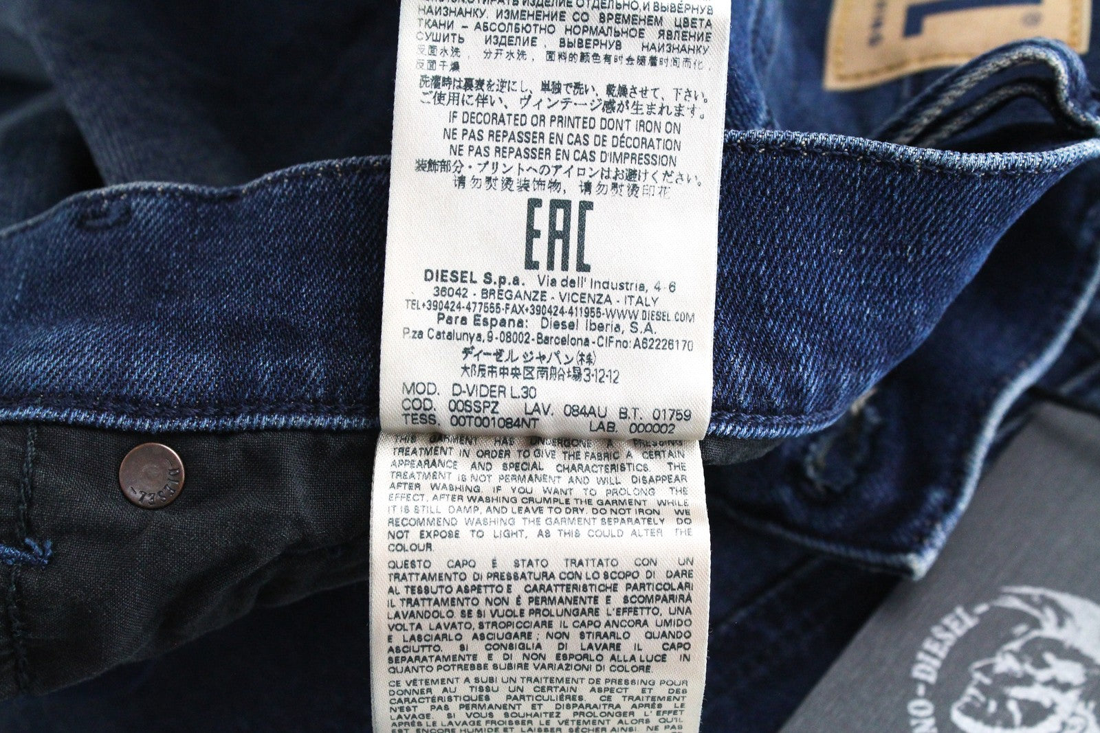 DIESEL D-Vider 084AU vyriški džinsai W29/L30 morkų kirpimo tamprūs džinso mėlyni 