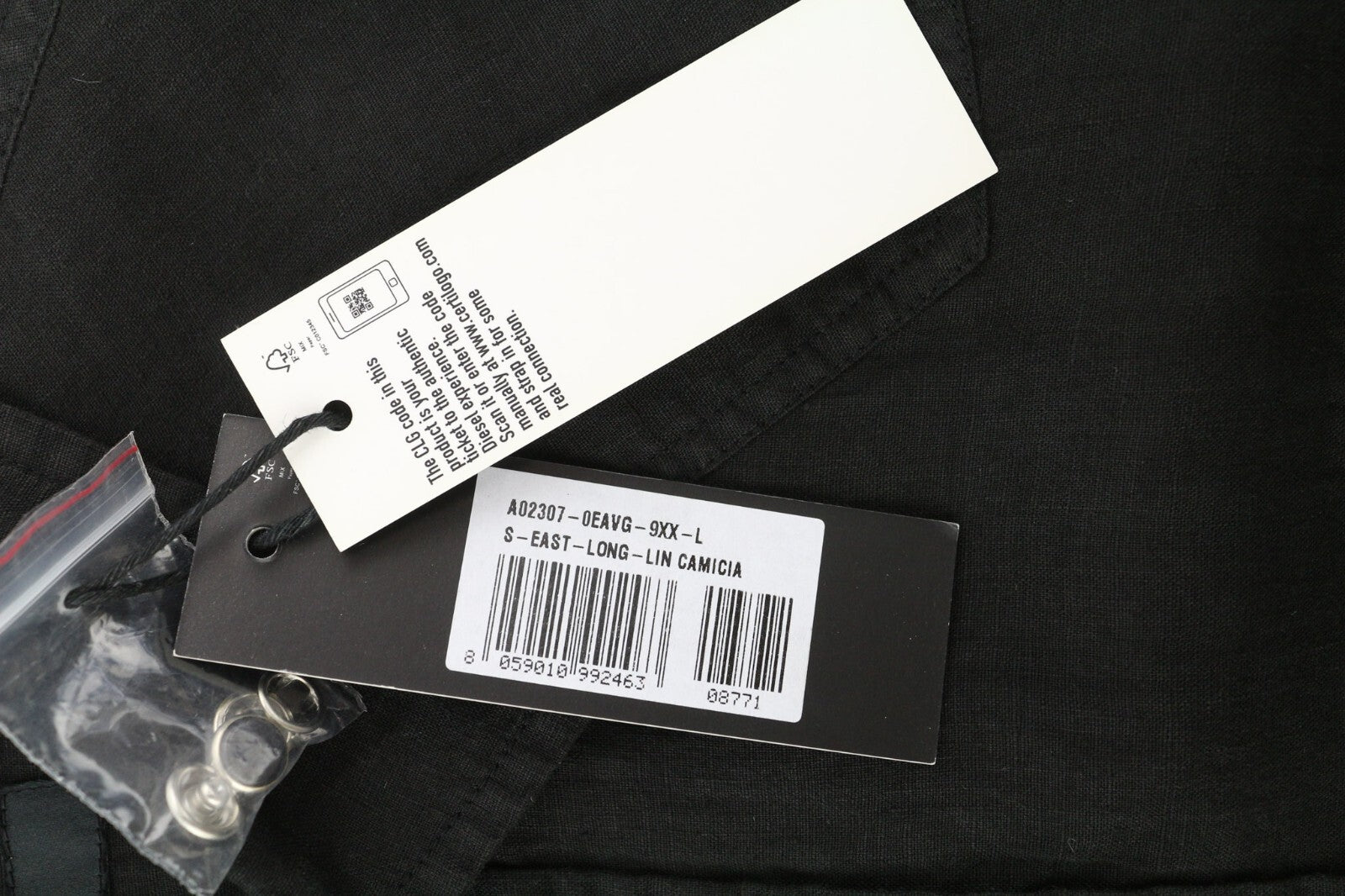 DIESEL S-East-Long-Lin vyriški marškinėliai, L, vakarietiški lininiai, rekomenduojama kaina – 175 €, juodi. 