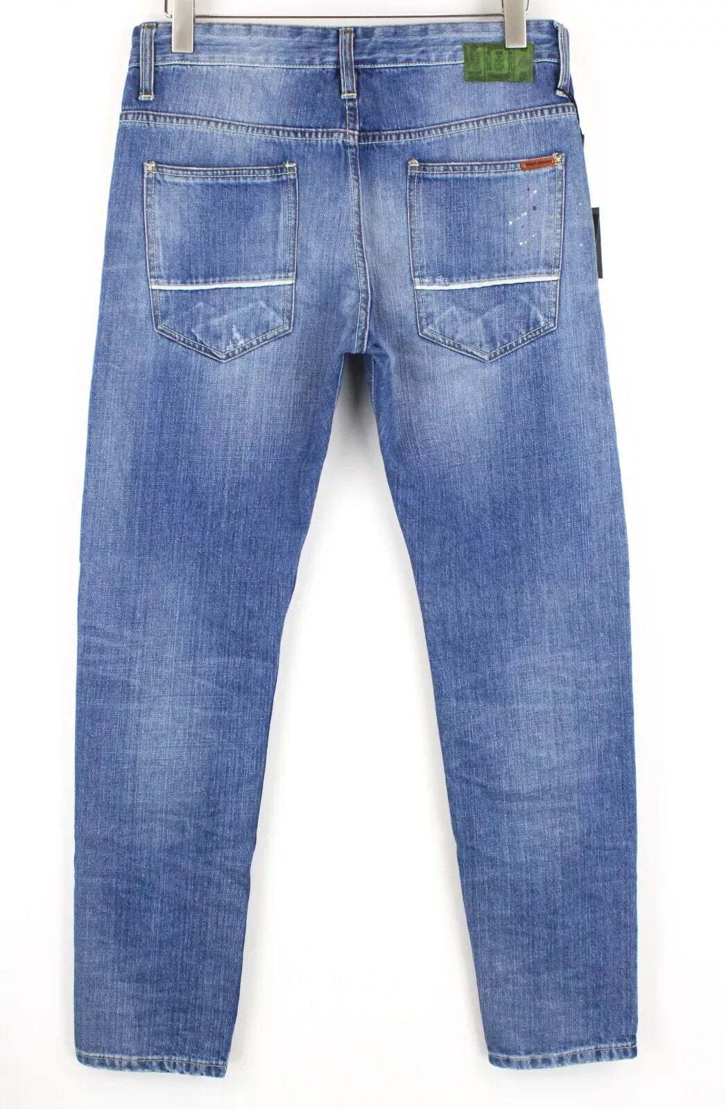 TAKESHY KUROSAWA Slim Jeans W32 Painted Blue Distressed Button-Fly Denim Men