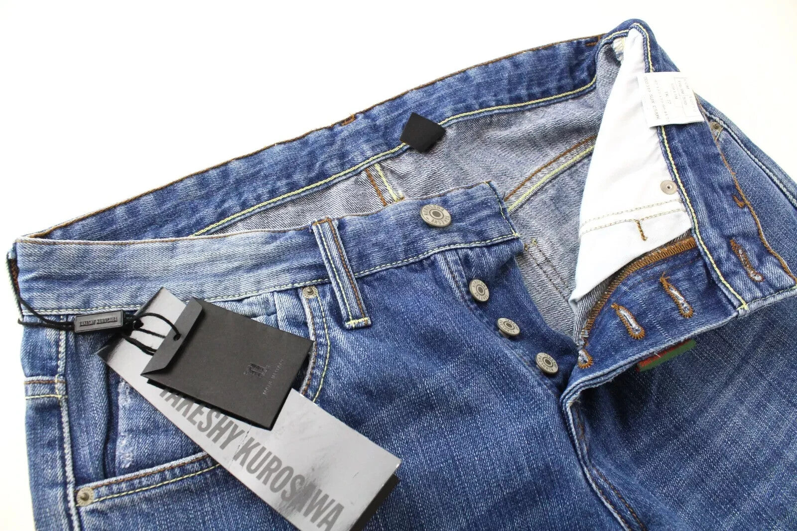 TAKESHY KUROSAWA Slim Jeans W32 Painted Blue Distressed Button-Fly Denim Men