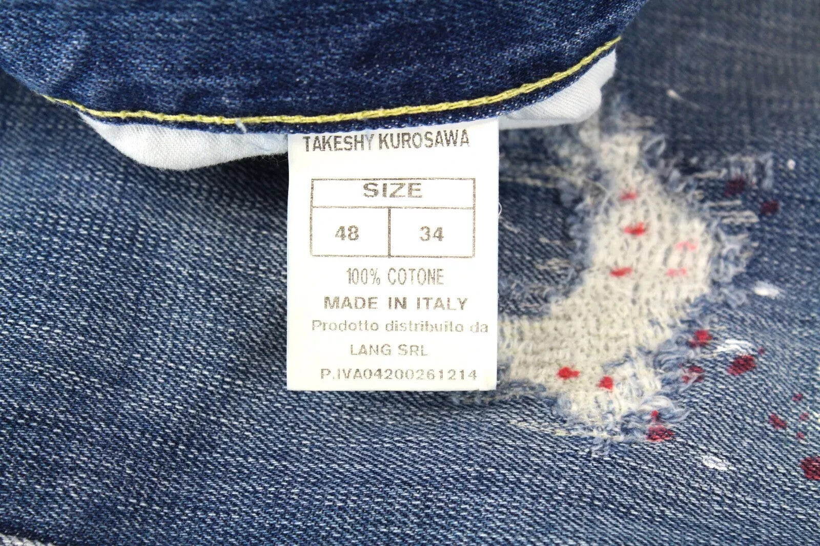 TAKESHY KUROSAWA Slim Jeans W32 Painted Blue Distressed Button-Fly Denim Men