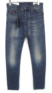 DIESEL D-Vider 084AU vyriški džinsai W29/L32 morkų kirpimo tamprūs mėlyni sagomis 