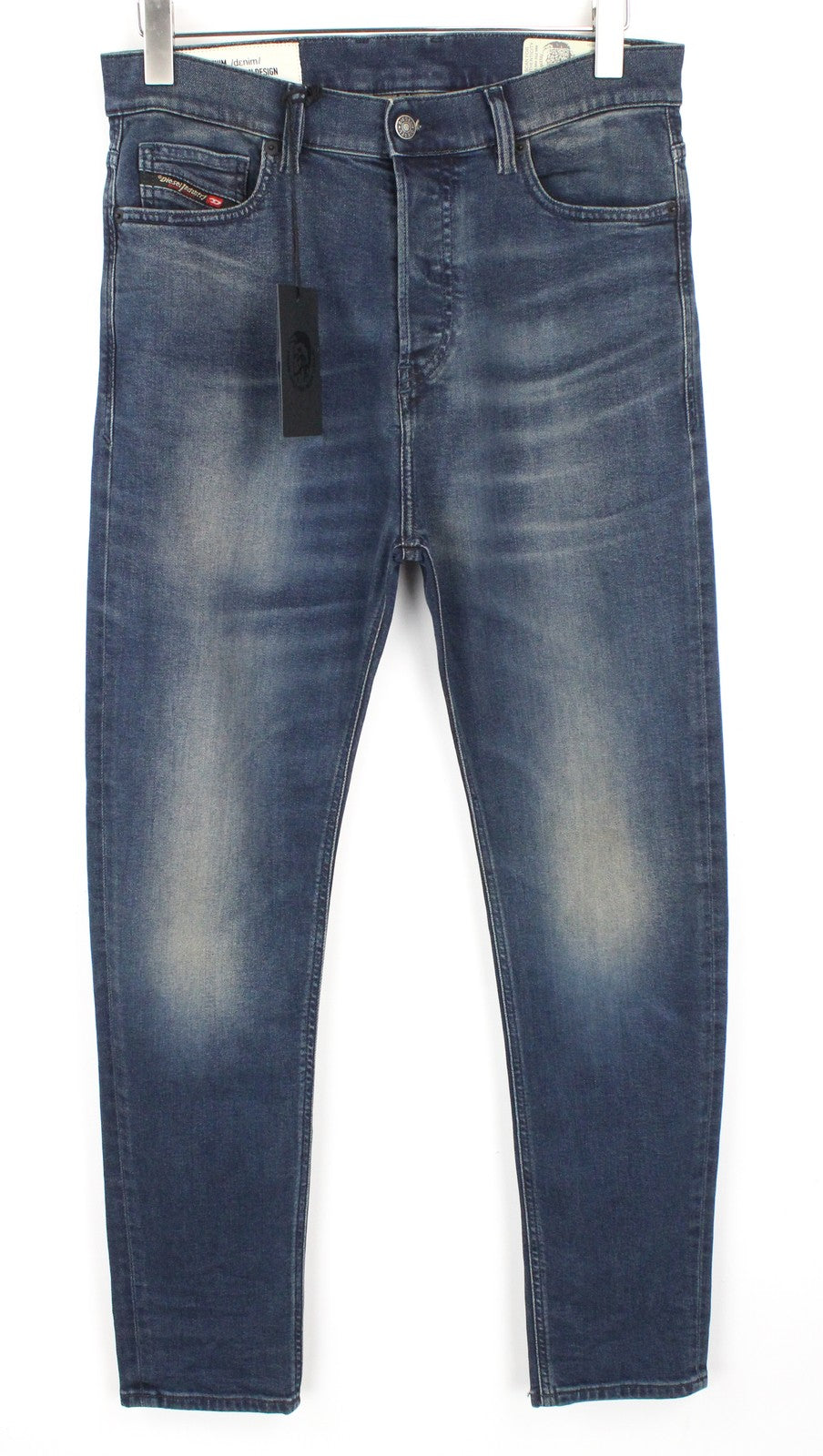 DIESEL D-Vider 084AU vyriški džinsai W29/L32 morkų kirpimo tamprūs mėlyni sagomis 