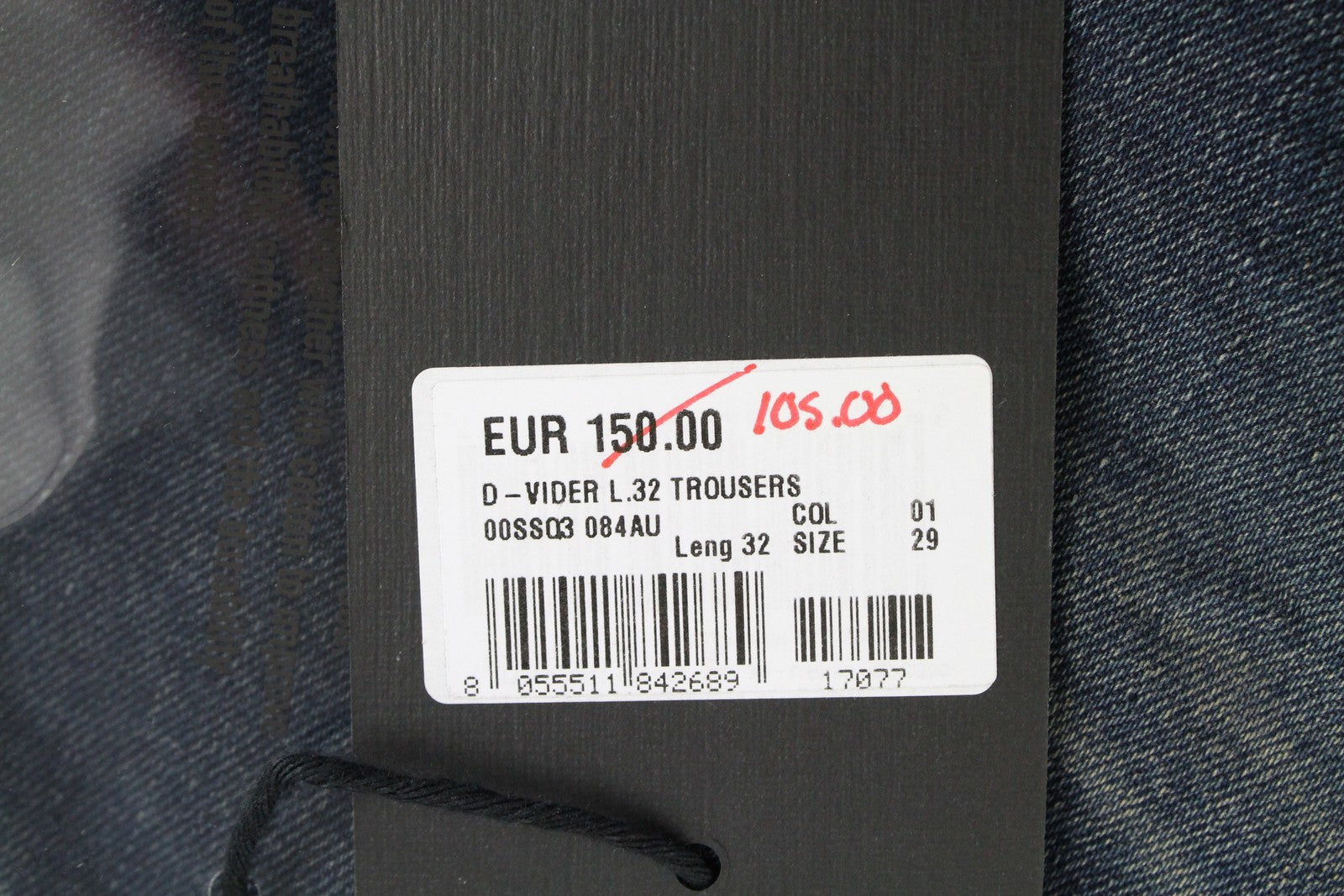 DIESEL D-Vider 084AU vyriški džinsai W29/L32 morkų kirpimo tamprūs mėlyni sagomis 