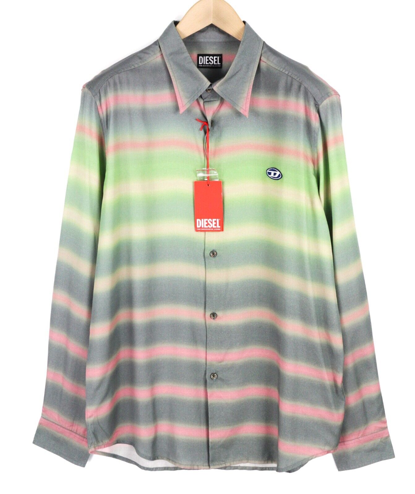 DIESEL S-Tucker dryžuoti vyriški marškinėliai, XL dydžio, raštuoti, rekomenduojama mažmeninė kaina – 150 €, platėjančios apykaklės. 