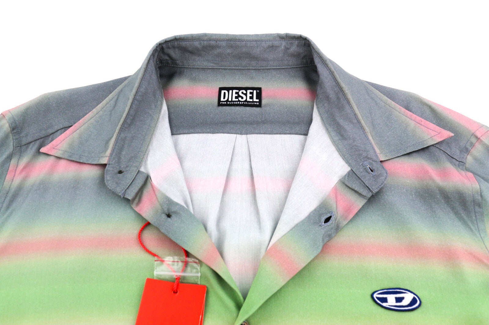 DIESEL S-Tucker dryžuoti vyriški marškinėliai, XL dydžio, raštuoti, rekomenduojama mažmeninė kaina – 150 €, platėjančios apykaklės. 