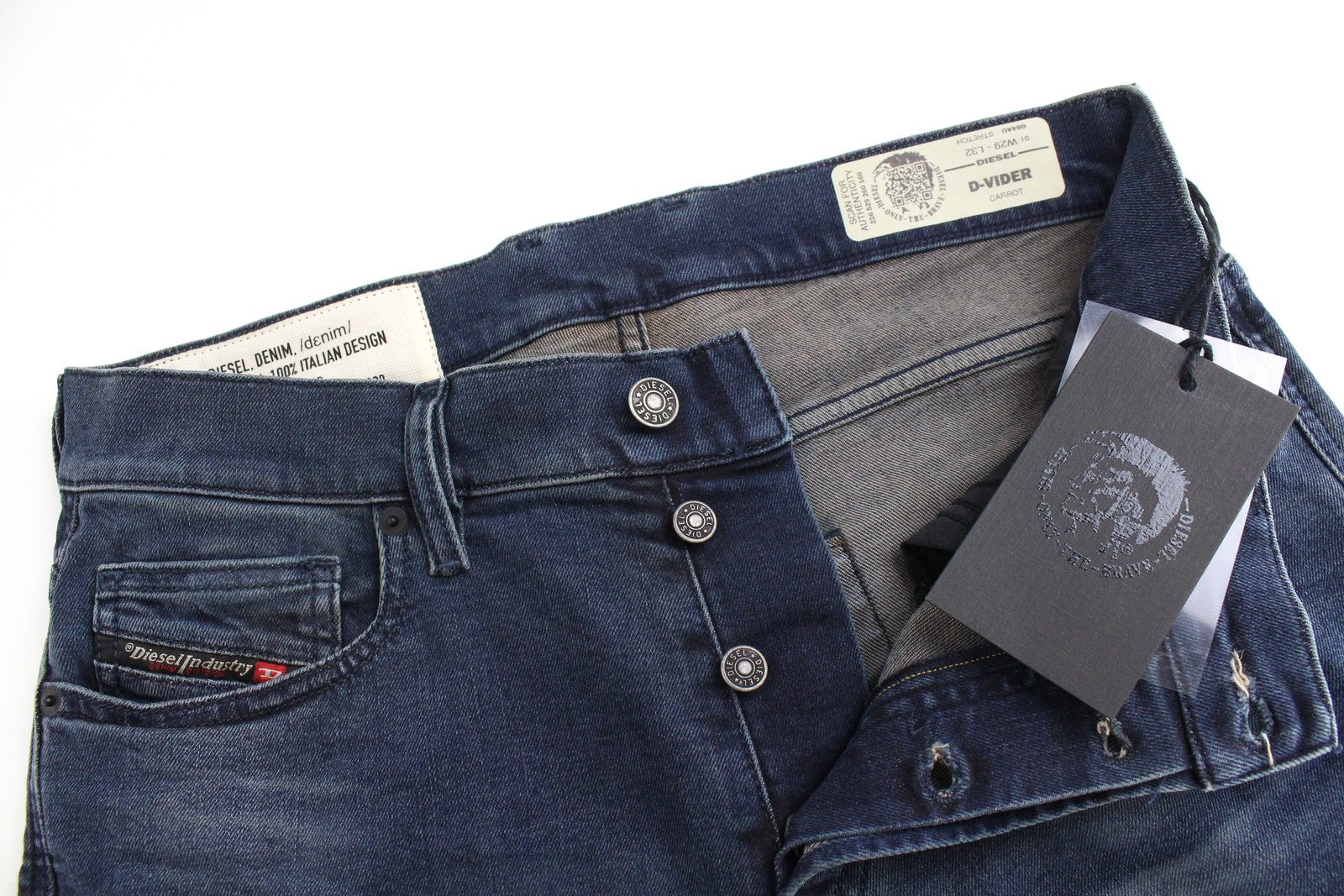 DIESEL D-Vider 084AU vyriški džinsai W29/L32 morkų kirpimo tamprūs mėlyni skalbti džinsai 