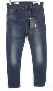 DIESEL D-Vider 084AU vyriški džinsai W29/L32 morkų kirpimo tamprūs mėlyni skalbto džinso rašto džinsai 