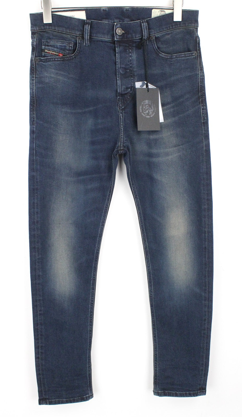 DIESEL D-Vider 084AU vyriški džinsai W29/L32 morkų kirpimo tamprūs mėlyni skalbto džinso rašto džinsai 