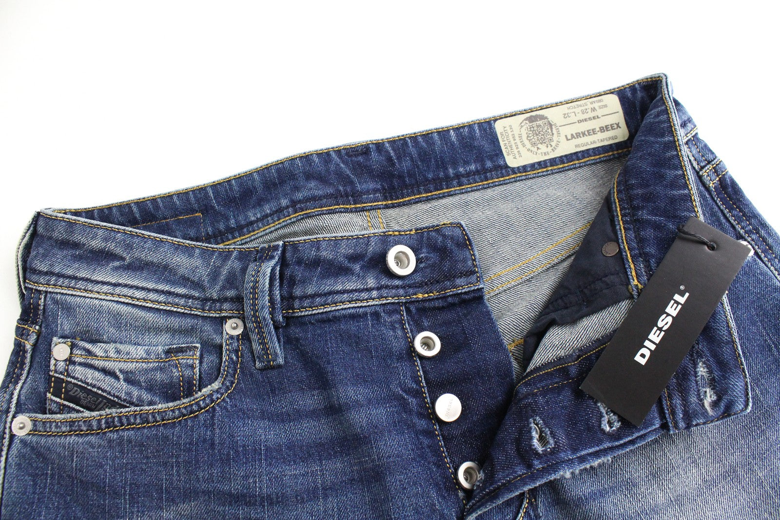 DIESEL Larkee-Beex 089AR vyriški džinsai W28/L32 siaurėjantys mėlyni skalbti tamprūs džinsai 