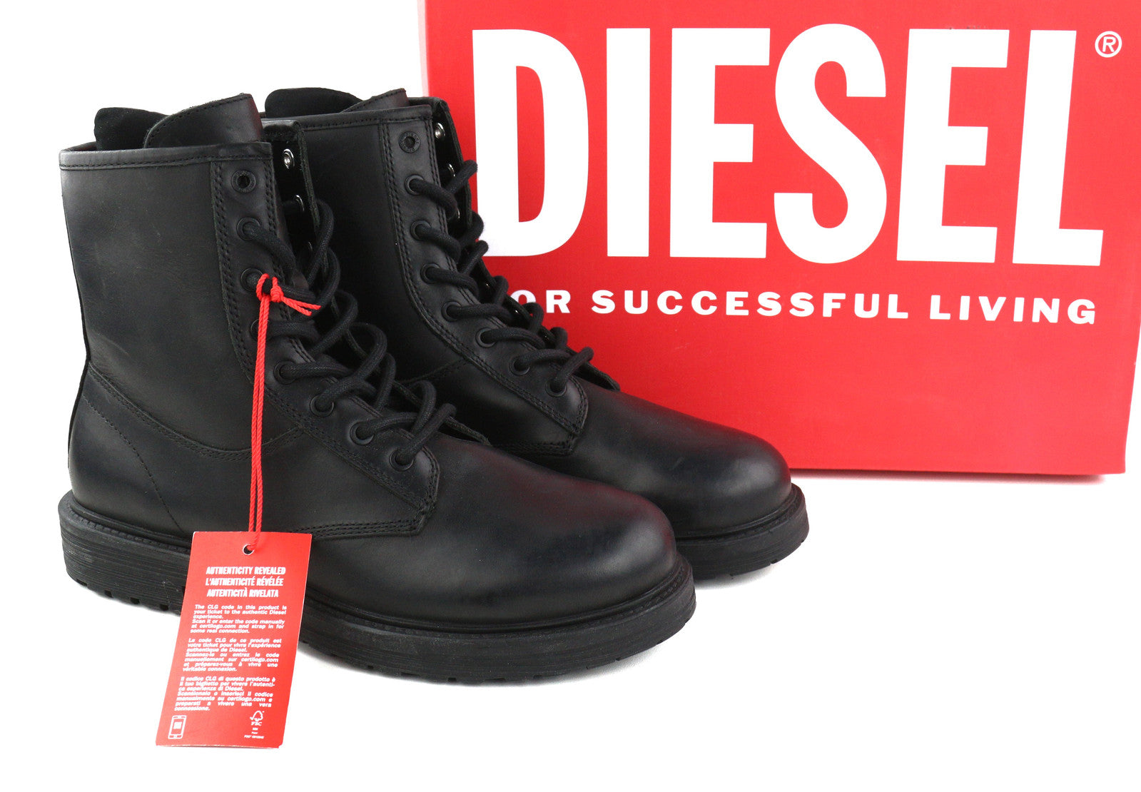 DIESEL D-Alabhama CB vyriški aulinukai, juodi, odiniai, vidutinio ūgio, su raišteliais, migdolų spalvos, RRP 295 € 
