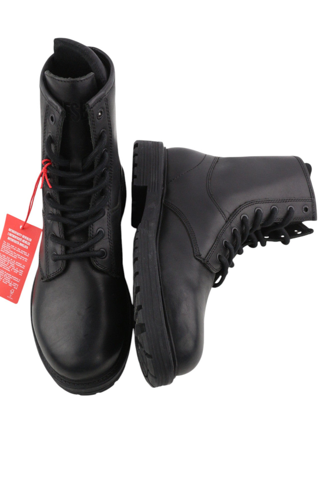 DIESEL D-Alabhama CB vyriški aulinukai, juodi, odiniai, vidutinio ūgio, su raišteliais, migdolų spalvos, RRP 295 € 