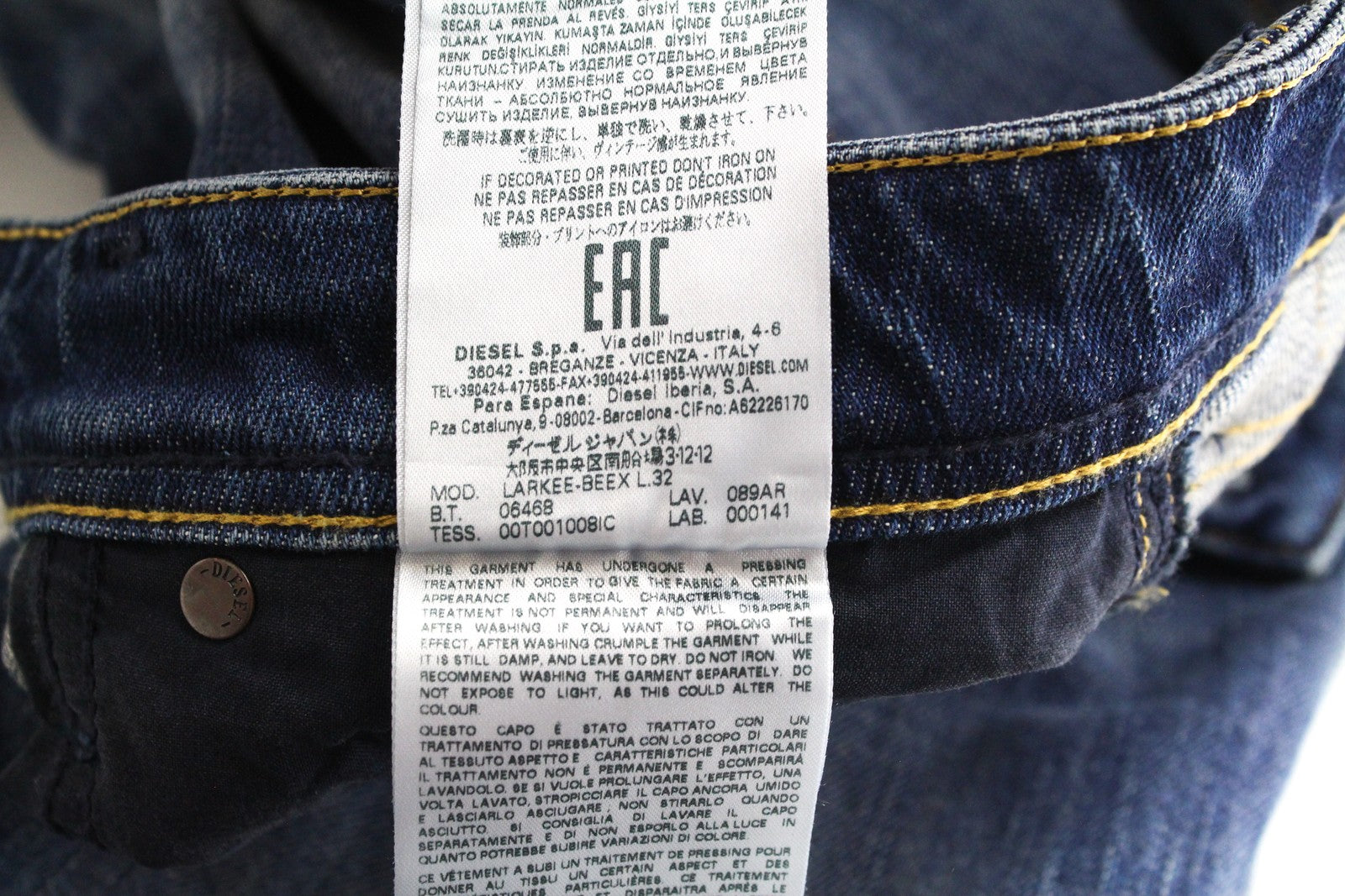 DIESEL Larkee-Beex 089AR vyriški džinsai W28/L32 siaurėjantys, mėlyni, skalbti, tamprūs 