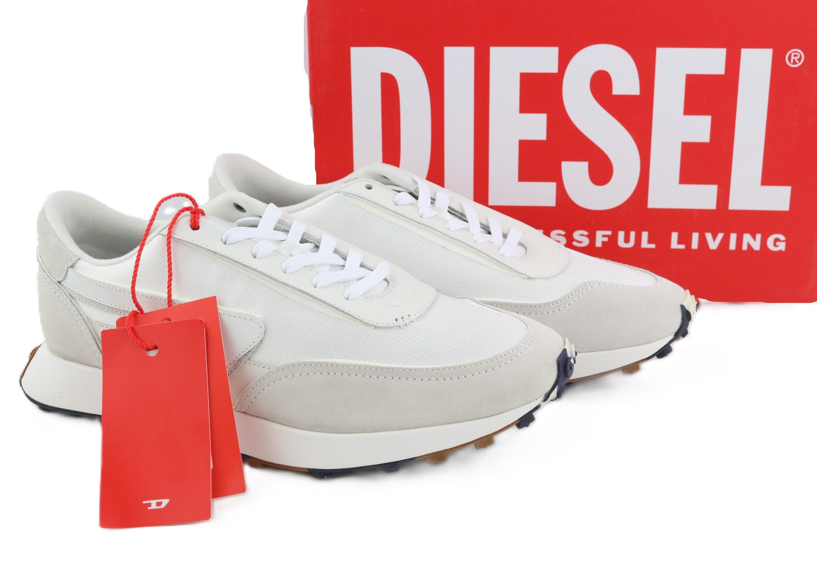 DIESEL S-Racer-Lc vyriški sportbačiai, EU45, balti, zomšiniai, odiniai, RRP 195 €