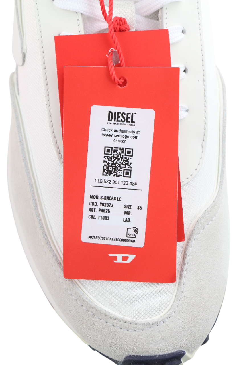 DIESEL S-Racer-Lc vyriški sportbačiai, EU45, balti, zomšiniai, odiniai, RRP 195 €