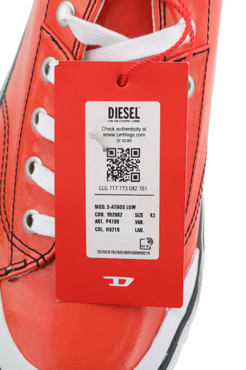 DIESEL S-Athos žemo lygio vyriški sportbačiai, EU43, raudoni, dengti žemu pamušalu, RRP 160 € 