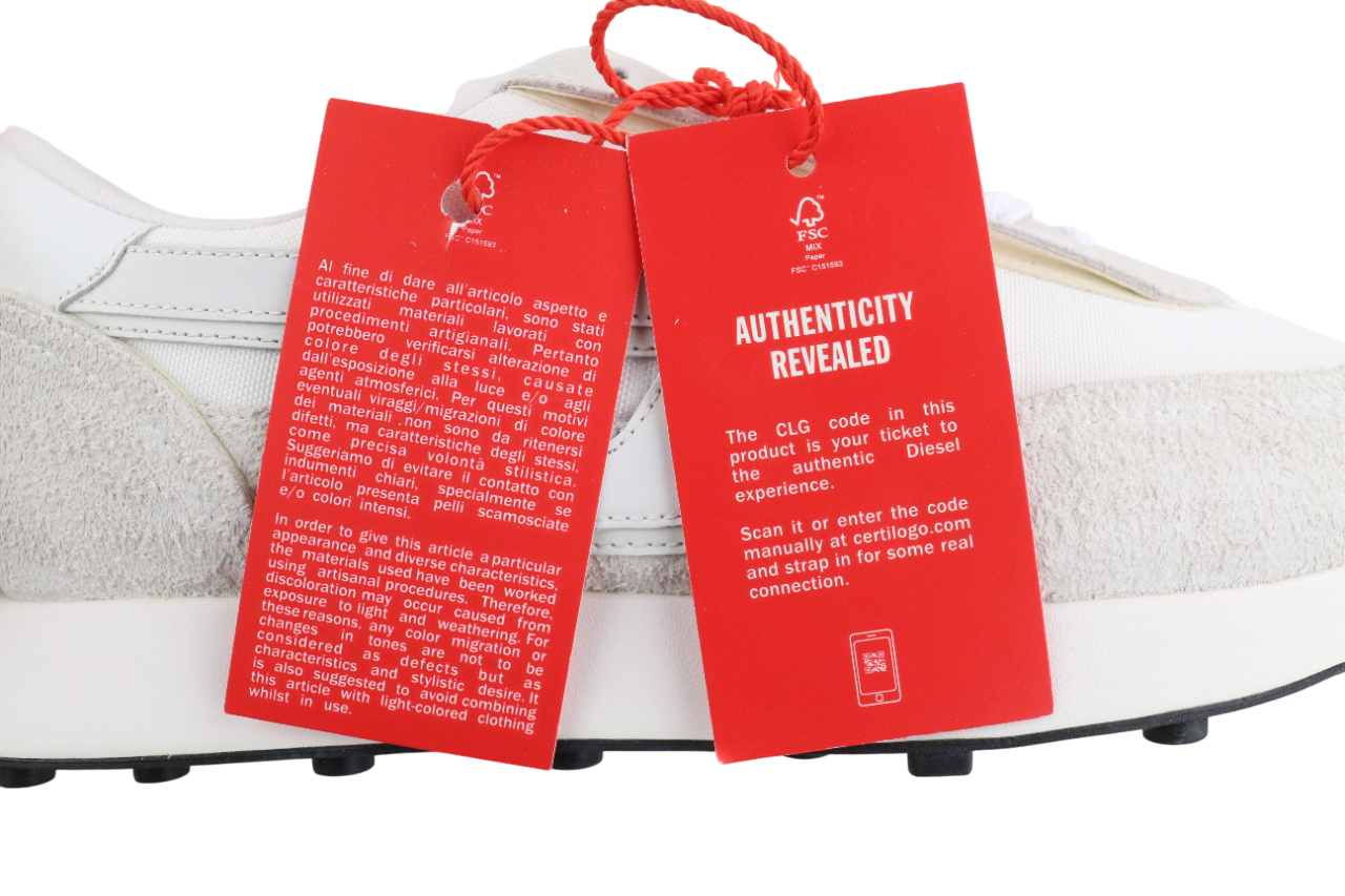 DIESEL S-Racer-Lc vyriški sportbačiai, EU44, balti, odiniai, nėriniuoti, RRP 195 € 