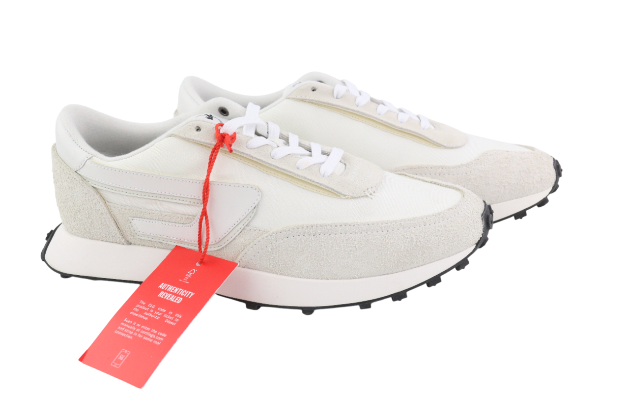 DIESEL S-Racer-Lc vyriški sportbačiai, EU44, balti, odiniai, nėriniuoti, RRP 195 € 