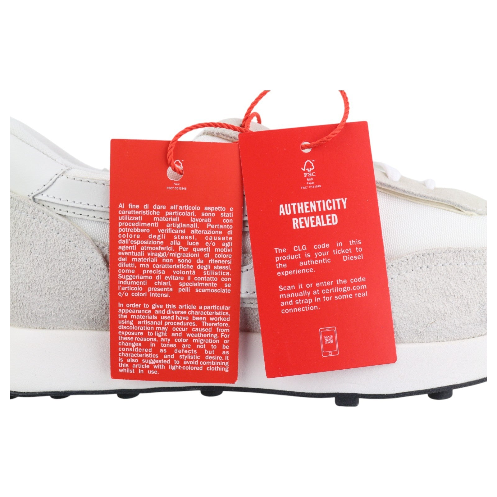 DIESEL S-Racer-Lc vyriški sportbačiai, 43 dydžio, baltos odos, su nėriniuotais bateliais, rekomenduojama kaina – 195 €. 