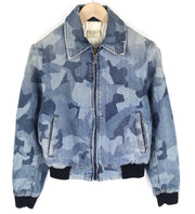 NUDIE JEANS Gudrun Camo džinsinis moteriškas švarkas S mėlynas raštuotas medvilninis skalbtas bomber 