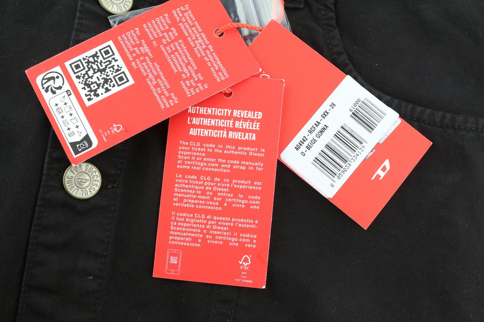 DIESEL O-Beige moteriškas sijonas W28 juodas medvilninis sijonas su sagomis, 5 kišenėmis, RRP150