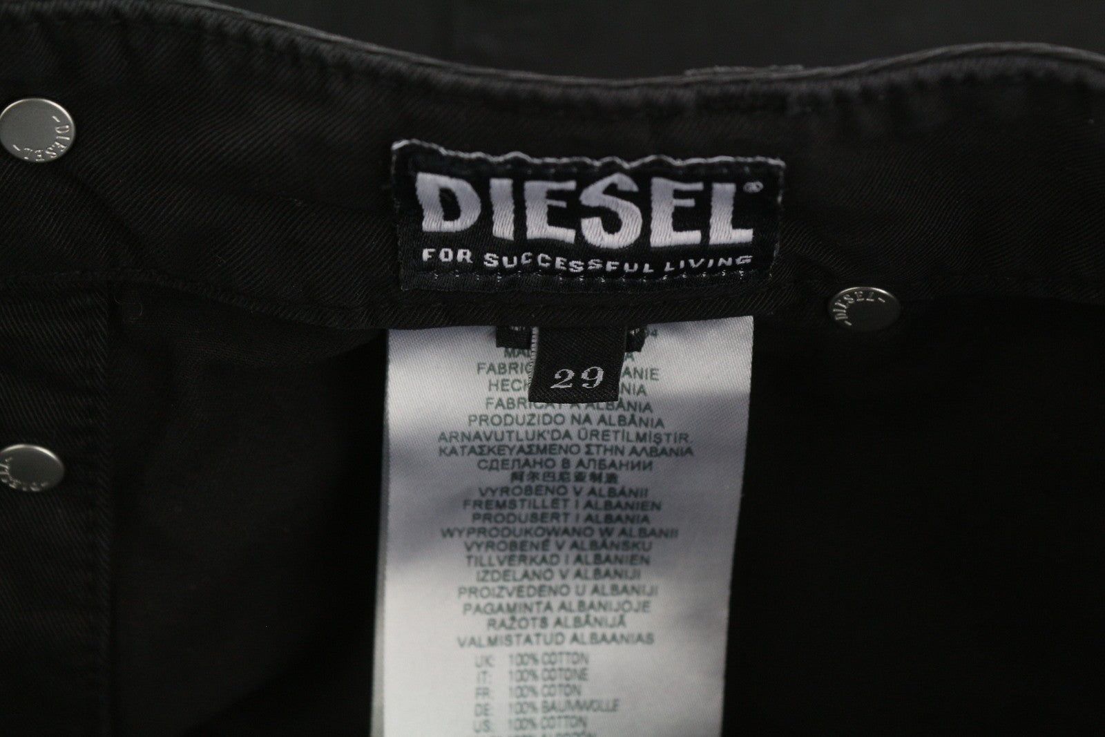 DIESEL O-Beige moteriškas sijonas, W29, juodas medvilninis, RRP 150 €, 5 dizaino kišenės, mini logotipas.